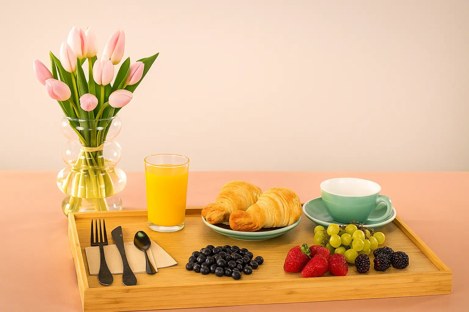 Desayuno con flores a domicilio en Madrid - Caja artesanal con ramo fresco